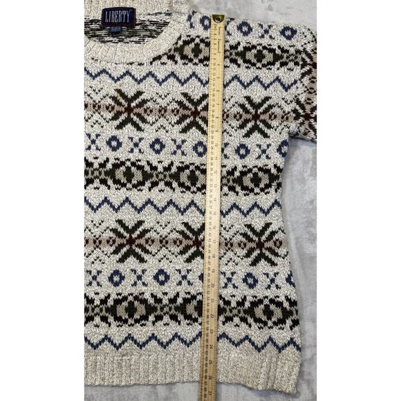 Vintage Liberty Grandpa Sweater Cotton Fair Isle Nordic Fisherman 1990s USA XL - Picture 8 of 11